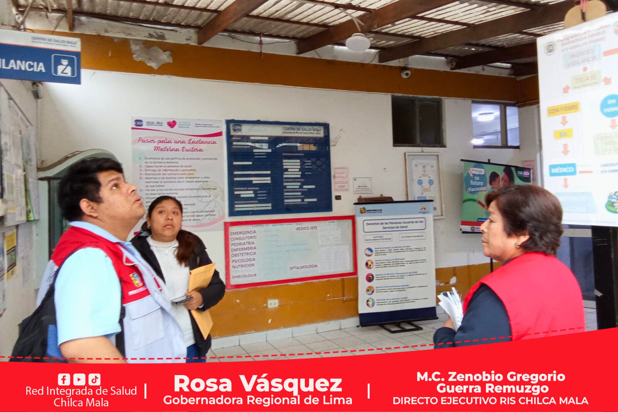 Equipo de Ingenieros de la Gerencia Regional de Desarrollo Social inspeccionan el Centro de Salud de Mala.