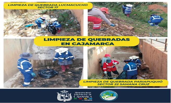 ✅ La Municipalidad Provincial de Cajamarca ha realizado con éxito la limpieza de la quebrada Lucmacucho, ubicada en el sector 12, y la quebrada Pariapuquió, en el sector 22, Samaná Cruz.
📌 Estas acciones son parte del compromiso de la actual gestión con la preservación del ambiente y la mejora de las condiciones sanitarias en la ciudad. La limpieza de las quebradas no solo contribuye a la estética del entorno, sino que también previene posibles inundaciones y promueve la salud pública.