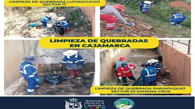 ✅ La Municipalidad Provincial de Cajamarca ha realizado con éxito la limpieza de la quebrada Lucmacucho, ubicada en el sector 12, y la quebrada Pariapuquió, en el sector 22, Samaná Cruz.
📌 Estas acciones son parte del compromiso de la actual gestión con la preservación del ambiente y la mejora de las condiciones sanitarias en la ciudad. La limpieza de las quebradas no solo contribuye a la estética del entorno, sino que también previene posibles inundaciones y promueve la salud pública.