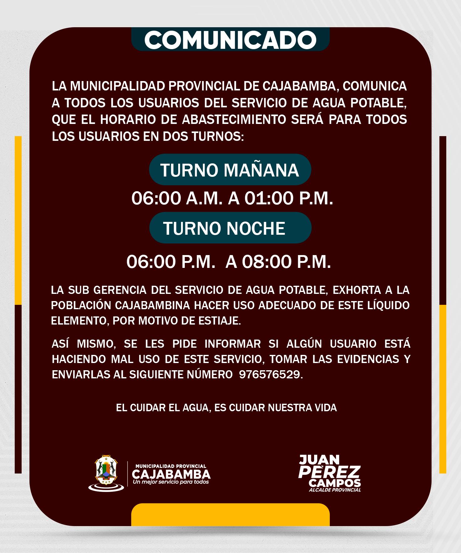 Atención usuarios del servicio de agua potable