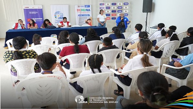 Dirección Regional de Trabajo y Promoción del Empleo - Piura - cargo del Abog. Jorge Olaya Ramos, a través del CDRPETI, brindó una charla a estudiantes líderes de colegios pertenecientes al distrito de Veintiséis de Octubre