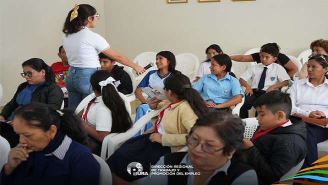 Dirección Regional de Trabajo y Promoción del Empleo - Piura - cargo del Abog. Jorge Olaya Ramos, a través del CDRPETI, brindó una charla a estudiantes líderes de colegios pertenecientes al distrito de Veintiséis de Octubre