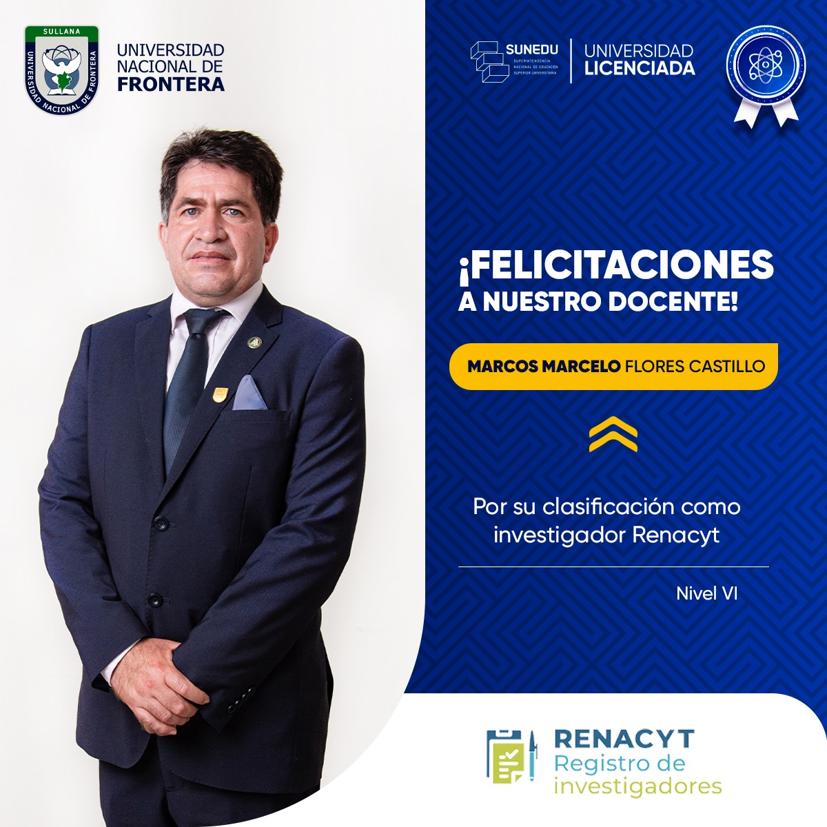 Docente de la UNF logra ascender en el Registro de investigadores RENACYT