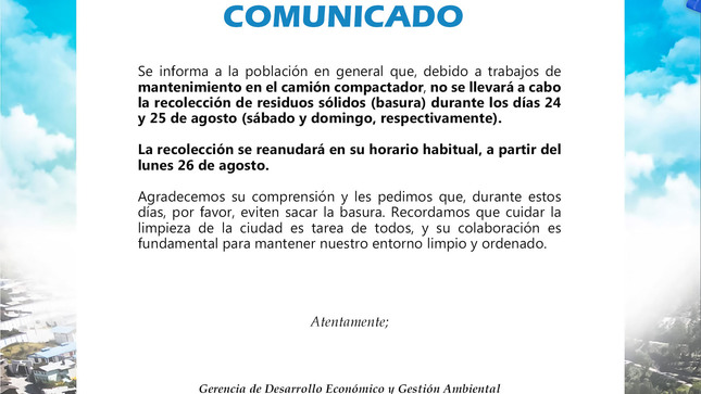 📣‼️C O M U N I C A D O‼️

💠 Recuerda, cuidar la limpieza de la ciudad es tarea de todos, y su colaboración es fundamental para mantener nuestro entorno limpio y ordenado.