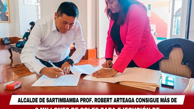 Alcalde de Sartimbamba Prof. Robert Arteaga consigue más de 3 millones de soles para construcción de canal de riego Pauca