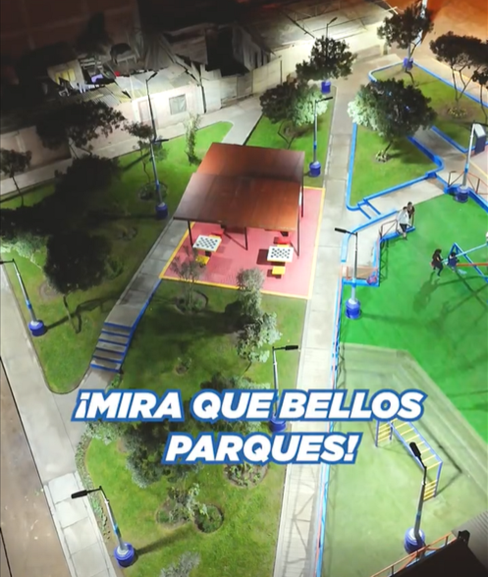 ⚪ Los parques en los Asentamientos Humanos A1 y Parcela “I” han sido renovados con luces LED, juegos, césped sintético y más, ofreciendo espacios modernos y seguros para las familias.🙌
