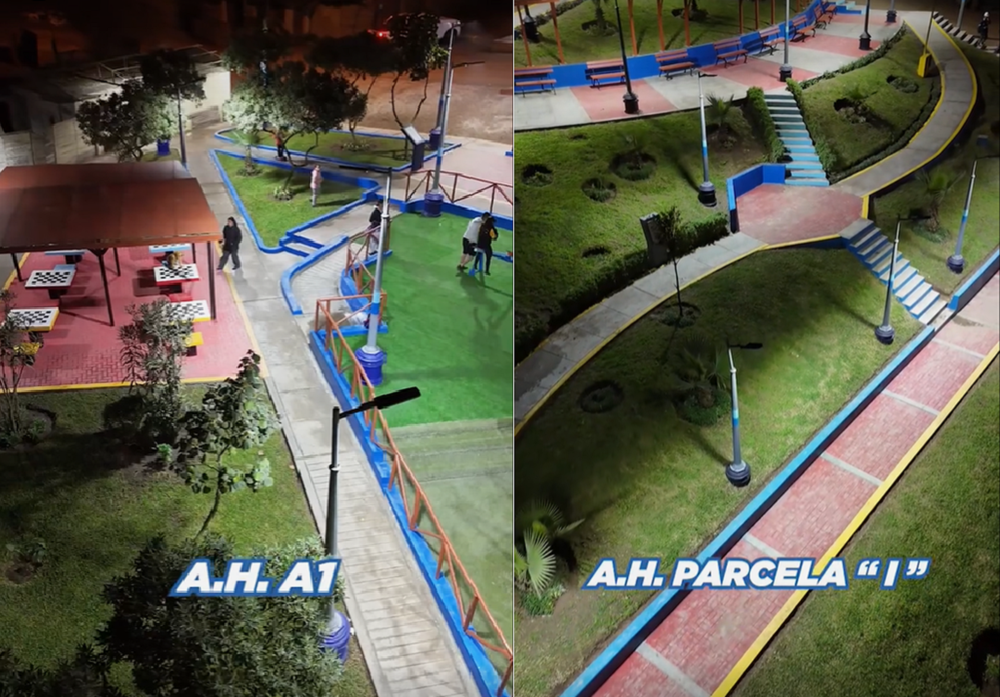 ⚪ Los parques en los Asentamientos Humanos A1 y Parcela “I” han sido renovados con luces LED, juegos, césped sintético y más, ofreciendo espacios modernos y seguros para las familias.🙌