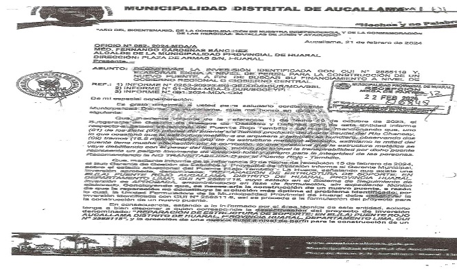 Aclaración sobre los proyectos del puente Rojo de Palpa y Tambillo en Aucallama