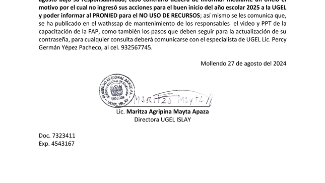 Comunicado Oficial N° 051-2024 UGEL ISLAY