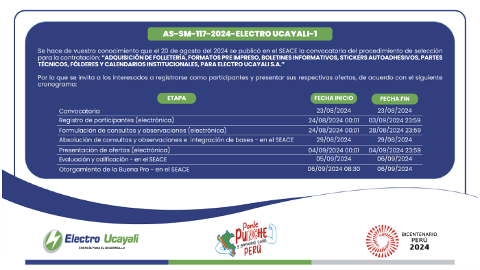 Adjudicación Simplificada N.º AS-SM-117-2024-ELECTRO UCAYALI-1