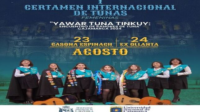 Ven y disfruta del talento y la pasión de tunas femeninas de diferentes partes del país y el mundo. ¡Una experiencia única llena de cultura, alegría y hermandad! 🌟💃
📅 23/08/24 Pasacalle de delegaciones a las 5:00 PM desde la plazuela Amalia Puga hasta la Plaza de Armas. 
23/08/24 Serenata a Cajamarca a las 5:30 PM en la Casona Espinach.
24/08/24 Serenata a Baños del Inca a las 9:00 AM en Complejo Baños del Inca.
24/08/24 Concurso de delegaciones a las 6:00 PM en el Centro de convenciones Ex Cine Ollanta.