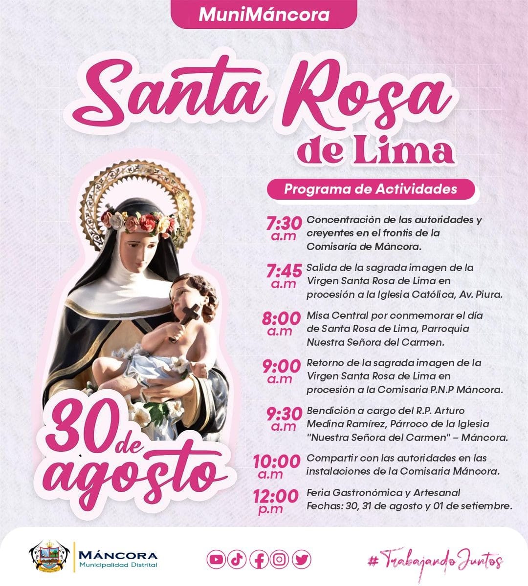 Programa de actividades por el día de Santa Rosa de Lima