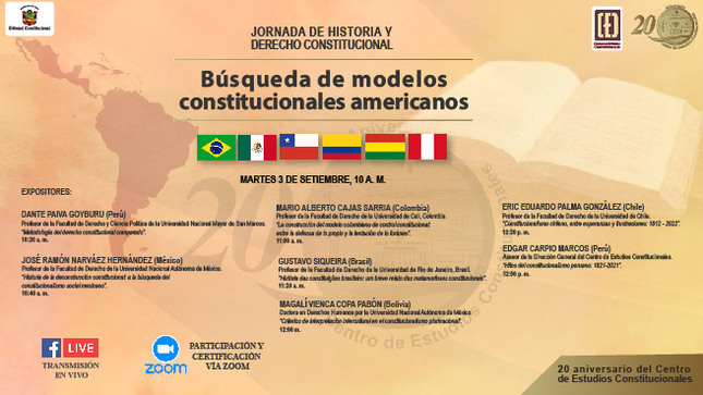 Jornada de Historia y Derecho Constitucional "Búsqueda de modelos constitucionales americanos" se realizará el martes 3 de setiembre