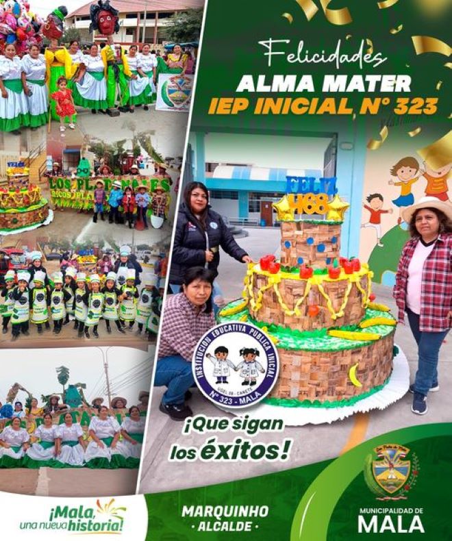Con gran alegría y orgullo extendemos las felicitaciones a la Institución Educativa Publica Inicial N.º 323 - MALA por ocupar el 1°Puesto