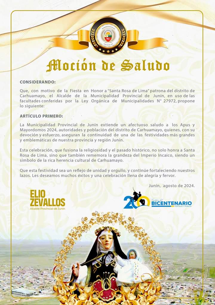 Invitación con una virgen en la parte inferior del comunicado