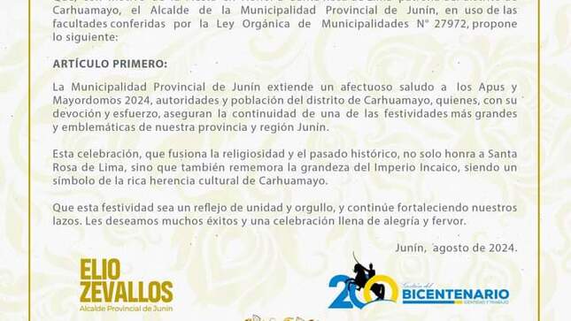 Invitación con una virgen en la parte inferior del comunicado