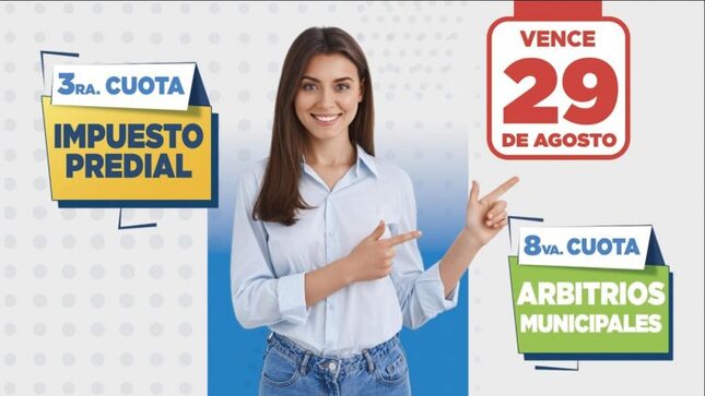 📣 ¡Vecino! ☝🏻 Este 29 de agosto se vence la 3ra. cuota del impuesto predial y la 8va. cuota de los arbitrios municipales. No olvides que puedes realizar tus pagos en línea 💻 y evitar colas 🙌🏼, ingresando a nuestra plataforma virtual: bit.ly/3QlZAUS. ✅ Para cualquier consulta adicional, contáctanos a través de: 📞 Aló Rentas 614 1214 (opción 4)