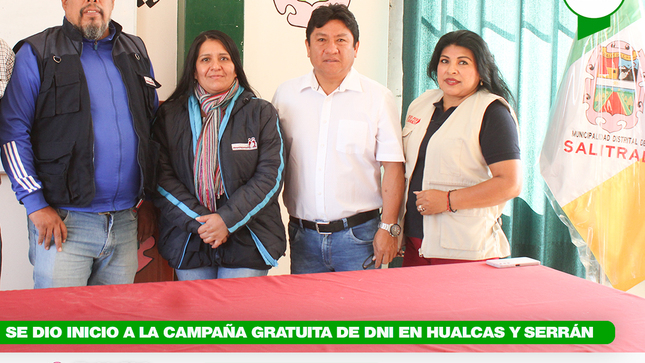 Se dio inicio a la campaña gratuita de DNI en Hualcas y Serrán