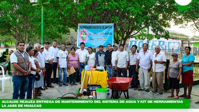 Alcalde realiza entrega de Mantenimiento del sistema de agua y kit de herramientas a la Jass de Hualcas 