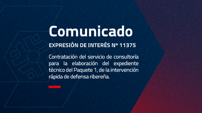 “CONTRATACIÓN DEL SERVICIO DE CONSULTORÍA PARA LA ELABORACIÓN DEL
EXPEDIENTE TÉCNICO DEL PAQUETE 1, DE LA INTERVENCIÓN RÁPIDA DE
DEFENSA RIBEREÑA”.