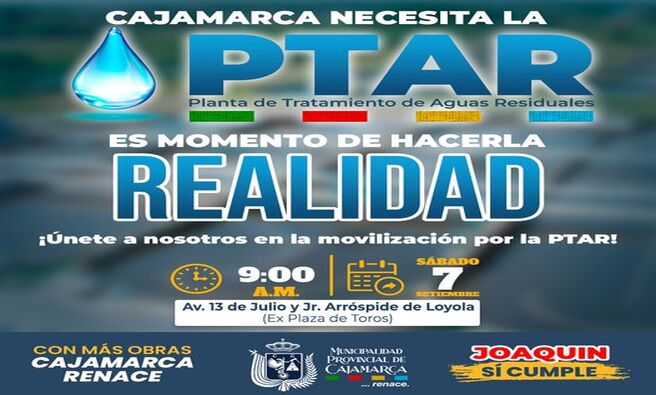 π Γnete a la movilizaciΓ³n por la PTAR este sΓ‘bado 7 de septiembre a las 9:00 a.m. en la esquina de Av. 13 de Julio y Jr. ArrΓ³spide de Loyola (ex plaza de toros).