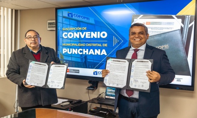 Firma de suscripción de convenio de cooperación interinstitucional entre Cofopri y las Municipalidades de San Juan Bautista y Punchana beneficiaría a más de 24 mil pobladores.