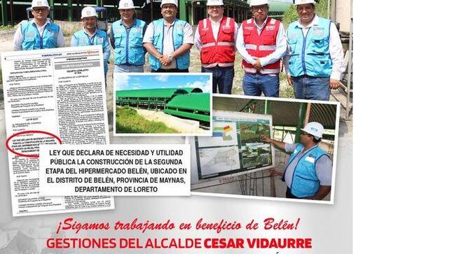 Gestiones del alcalde Cesar Vidaurre logra declara necesidad y utilidad publica construcción de la segunda etapa del Hipermercado de belén