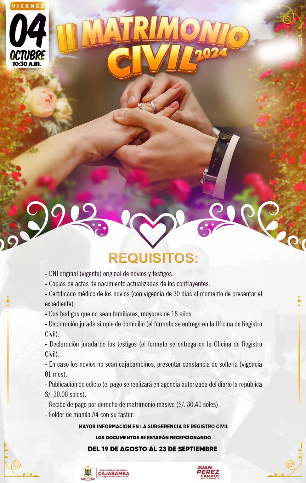 Requisitos para el II Matrimonio Civil 2024