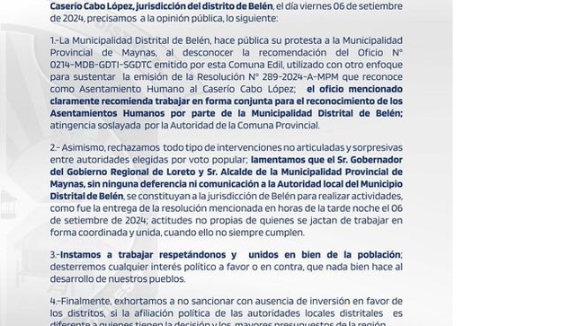 Alcalde Cesar Vidaurre Floridas comunica a la opinión pública