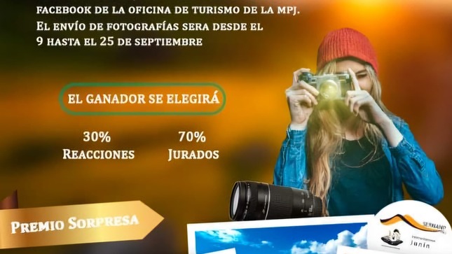 Comunicado con fotografias de bajo y al costado una mujer sosteniendo una cámara. 