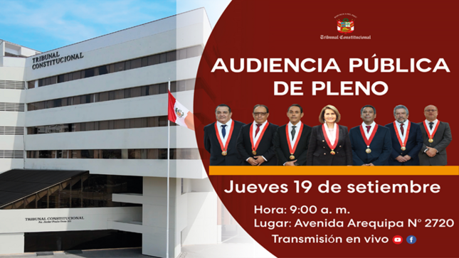Pleno del TC sesionará en audiencia pública el próximo jueves 19 de setiembre y verá 29 causas
