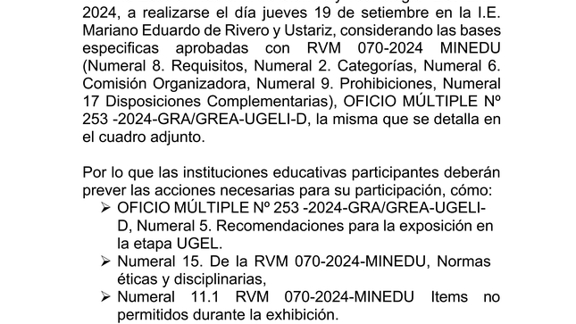 Comunicado N° 052-2024-GRA/GREA/UGELI-D