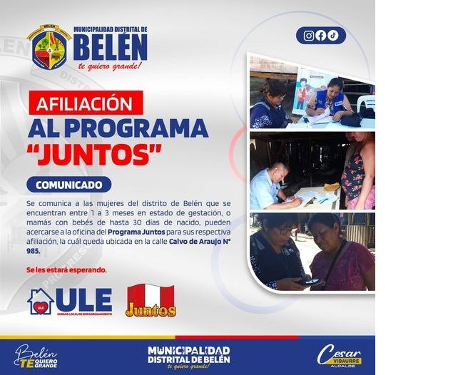 Comunicado a las mujeres del distrito de Belén que se encuentran entre 1 a 3 meses en estado de gestación