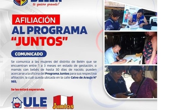 Comunicado a las mujeres del distrito de Belén que se encuentran entre 1 a 3 meses en estado de gestación