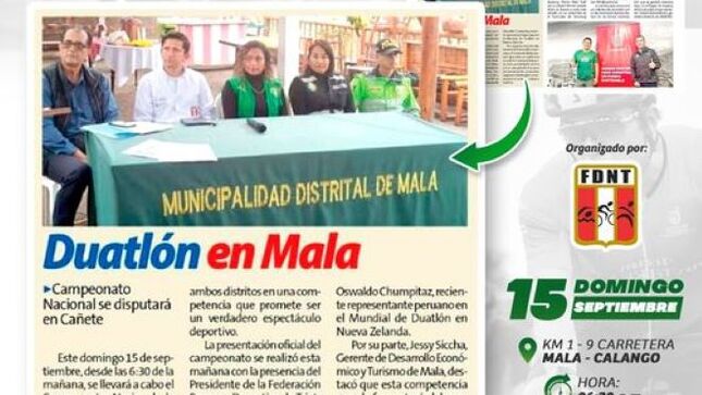  ¡Mala será Sede del Campeonato Nacional de DUATLÓN PERÚ 2024!