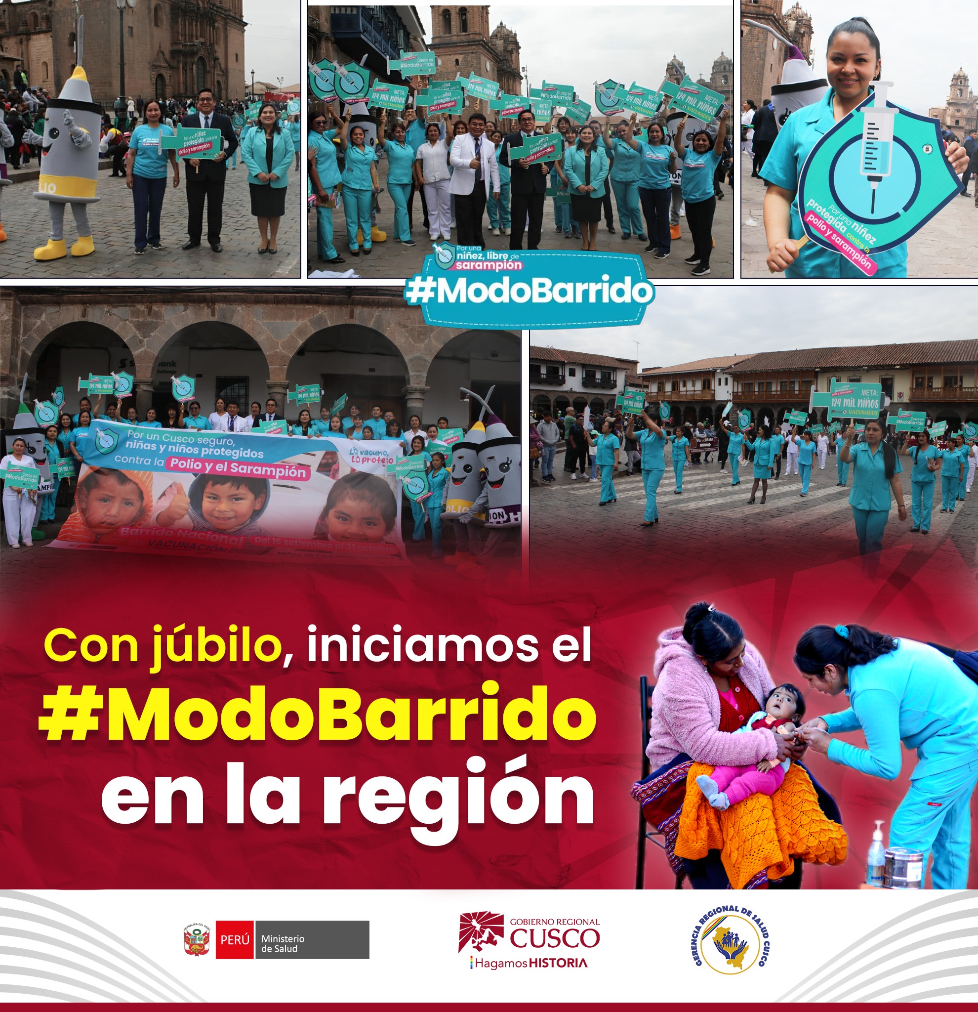 En el inicio del Barrido Nacional Contra la Polio y el Sarampión, el Gobierno Regional Cusco mediante la Gerencia Regional de Salud, tiene planificado vacunar a124 413 niños y niñas entre 1 y 6 años de la región cusqueña.