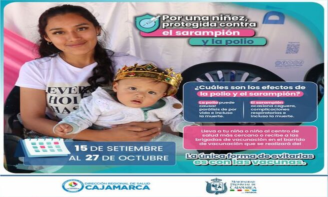 🏛️La Municipalidad Provincial de Cajamarca, en colaboración con el Ministerio de Salud, convoca a todos los padres y madres a participar en una campaña de vacunación contra el sarampión y la polio, programada del 15 de septiembre al 27 de octubre.
🚨Este importante esfuerzo tiene como objetivo salvaguardar la salud de los niños, ya que ambas enfermedades pueden provocar complicaciones severas, incluida la parálisis y la muerte.
🏥La vacunación es la única manera de prevenir estos riesgos, por lo que es crucial que todos los menores reciban sus dosis puntual y adecuadamente. Se invita a los padres a llevar a sus hijos al centro de salud más próximo o a recibir la visita de las brigadas de vacunación que acudirán a diferentes barrios y caseríos.
¡Juntos, protejamos la salud de nuestras futuras generaciones!