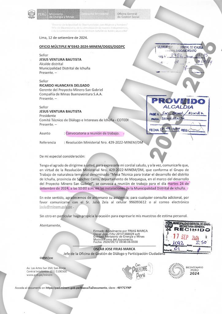 MINEM Convoca a Reunión de Trabajo