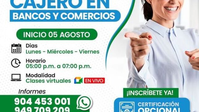 Curso gratuito Cajero en Bancos y Comercios