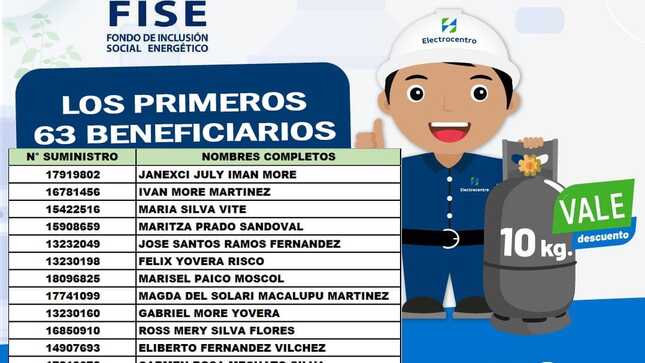 Primeros 63 beneficiarios del vale FISE