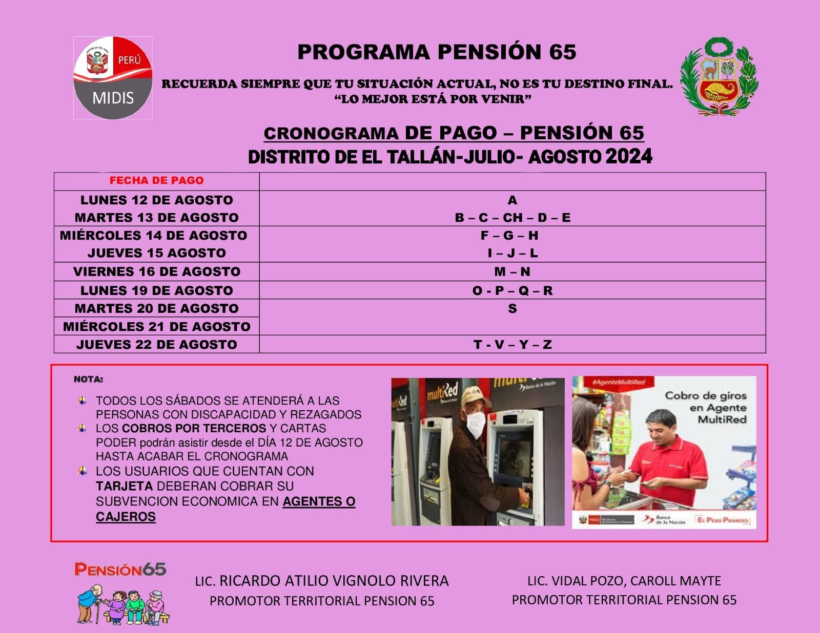 Cronograma de pago del Programa Pensión 65