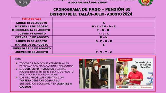 Cronograma de pago del Programa Pensión 65
