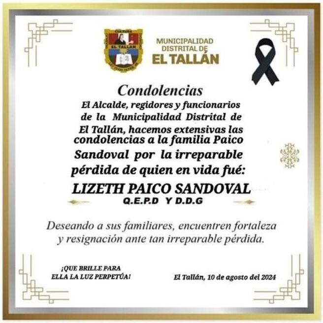 Condolencias a la Familia Paico Sandoval