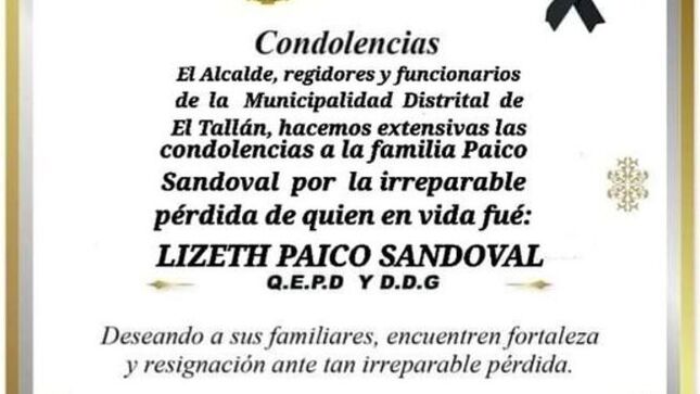Condolencias a la Familia Paico Sandoval