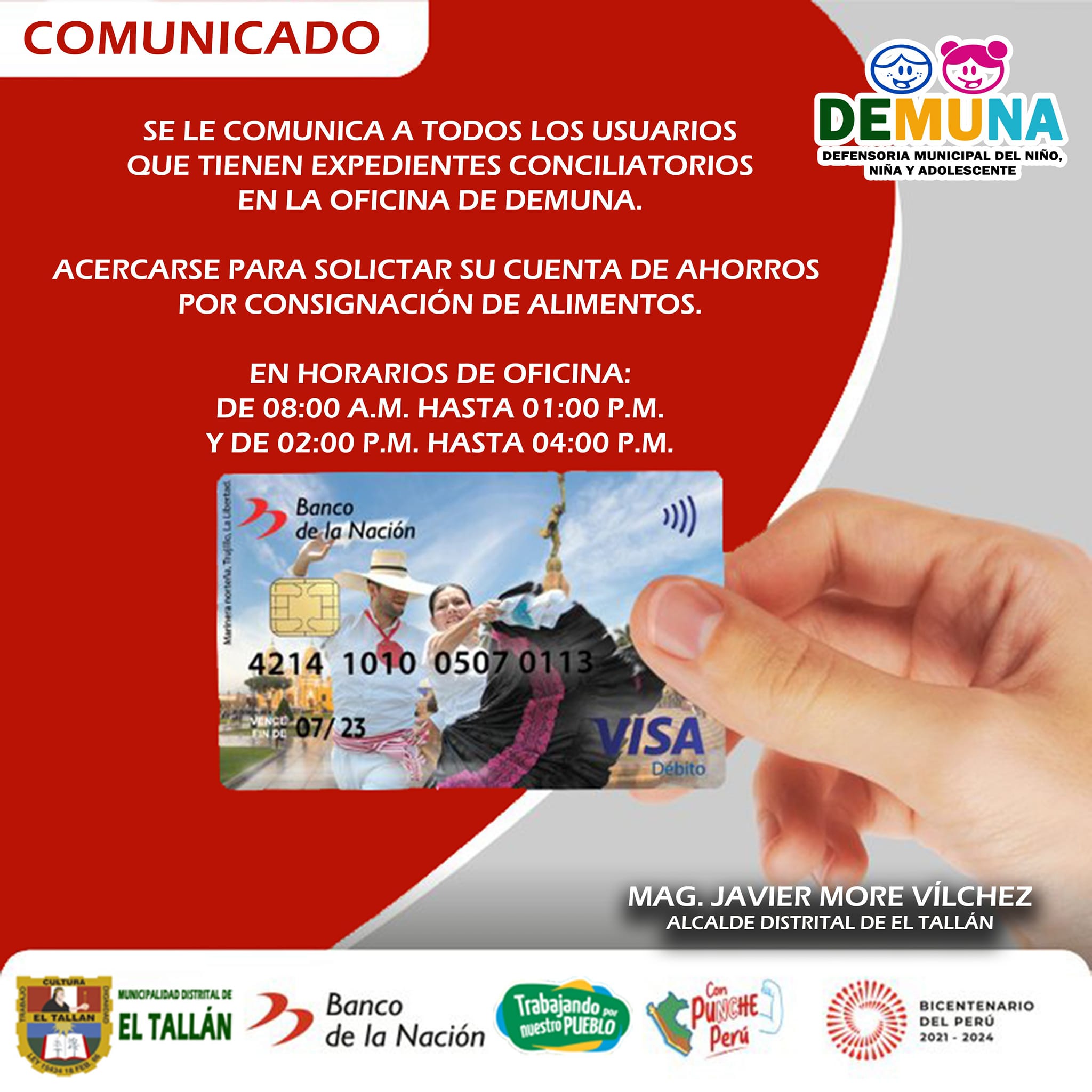 Comunicado para aperturar Cuentas por Consignación Alimenticia