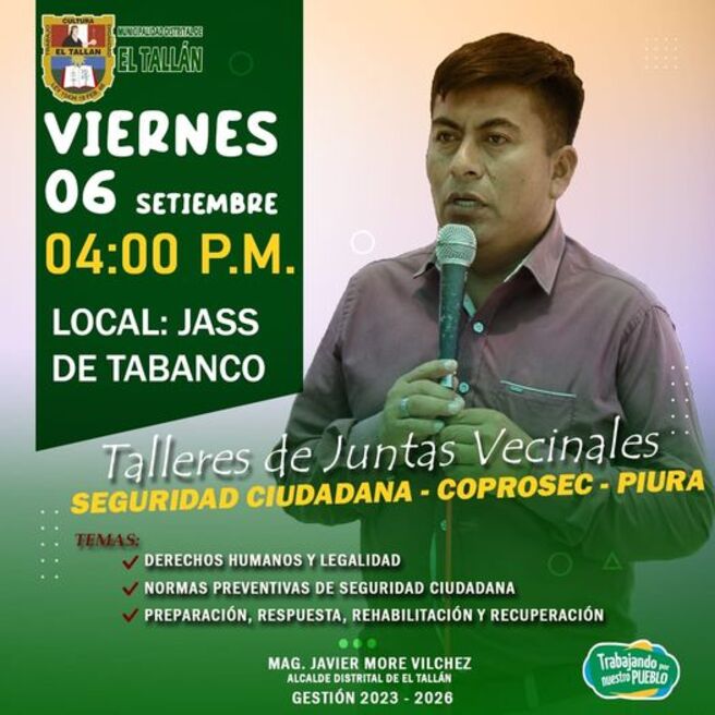 Invitación a Talleres para Juntas Vecinales y Autoridades Locales