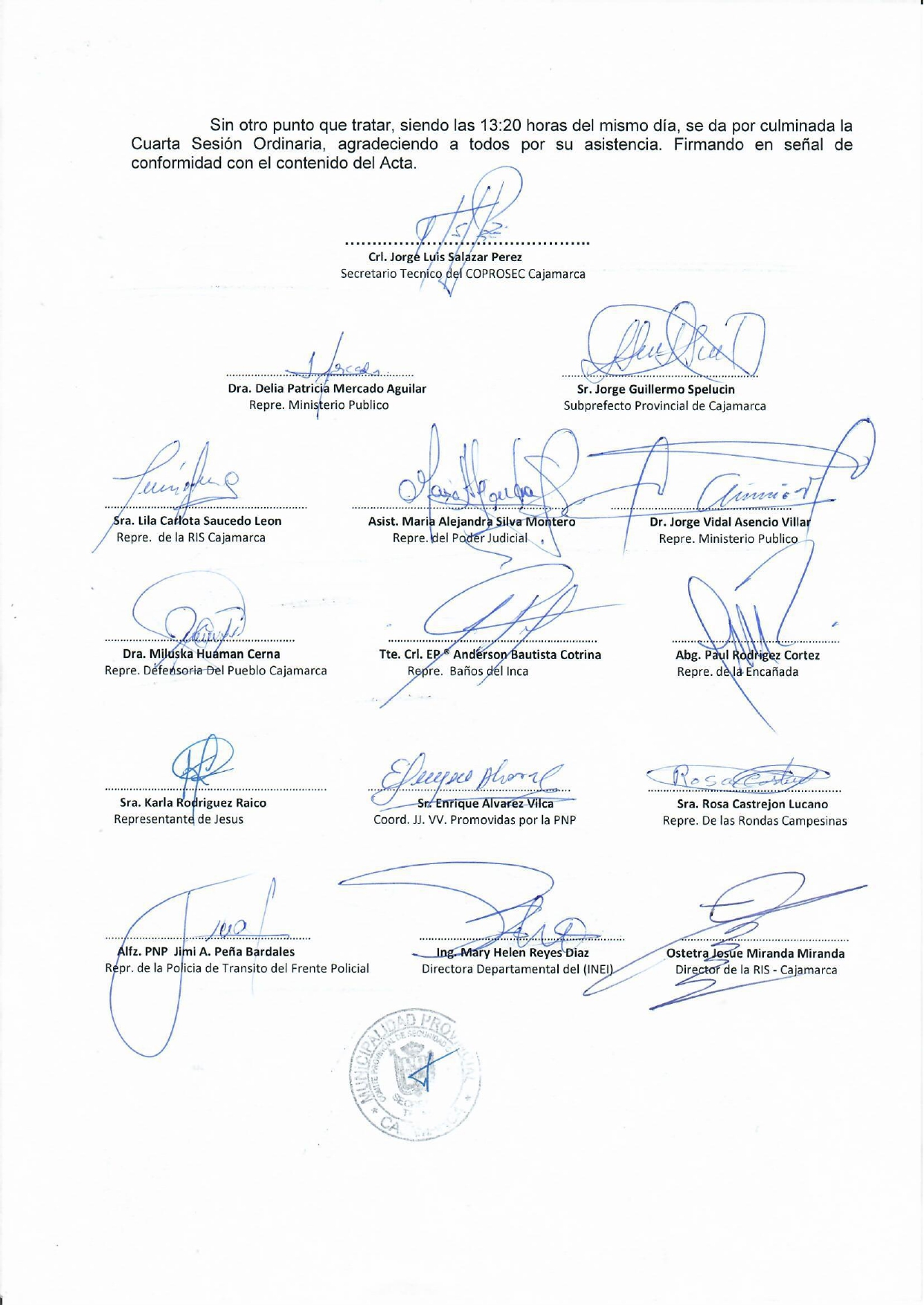 Acta De La Cuarta Sesión Extraordinaria de COPROSEC realizada el 21 de agosto del 2024