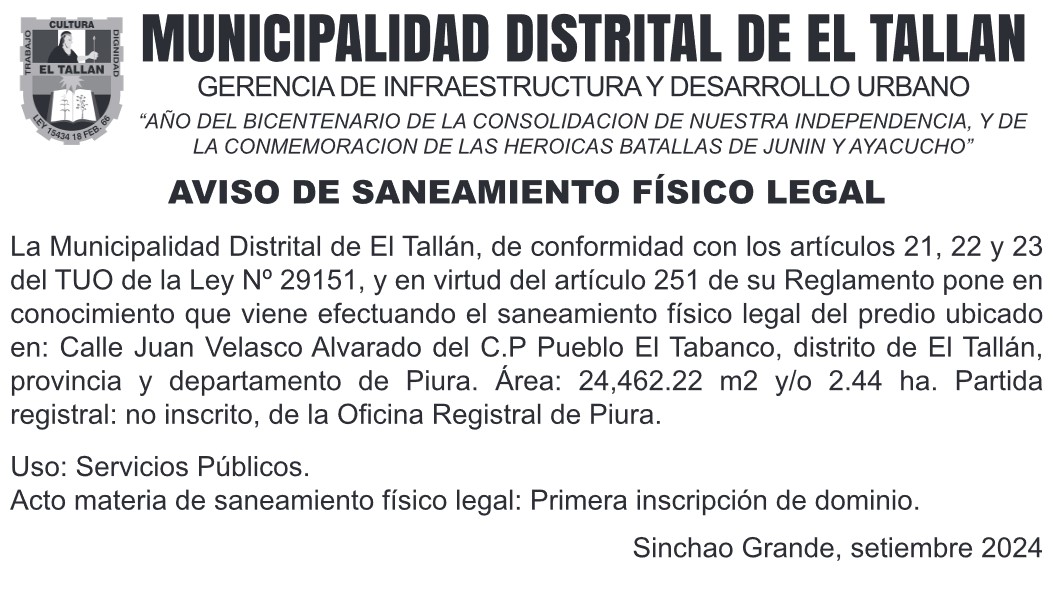 Avisto de Saneamiento Físico Legal