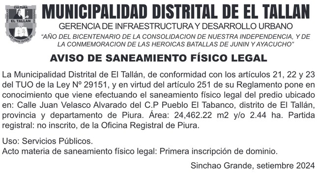 Avisto de Saneamiento Físico Legal