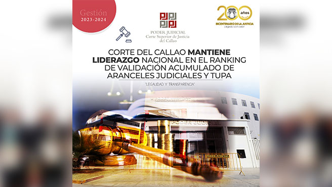 Corte del Callao mantiene liderazgo nacional en el Ranking de Validación acumulado de Aranceles judiciales y TUPA